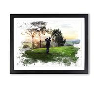 Golf Landscape V3 Modern Framed Wall Art Print, Ready to Hang Picture for Living Room Bedroom Home Office Décor, Black A2 (64 x 46 cm)