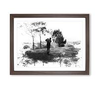 Golf Landscape V4 Modern Framed Wall Art Print, Ready to Hang Picture for Living Room Bedroom Home Office Décor, Walnut A4 (34 x 25 cm)