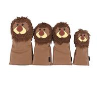Golf Lion Club Head Covers, Driver Fairway Wood Hybrid Covers, Cute Cartoon Animal Plush Design with Number Plates, Waterproof PU Fabric Golf Club Protector for All