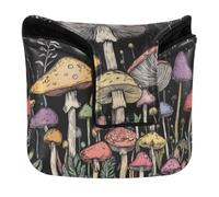Golf Mallet Cover Magnetic Closure Golf Putter Headcovers for Mallet Square PU Leather Amanita Caesarea Mushroom Straw Mushroom Black_3