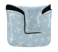 Golf Mallet Cover Magnetic Closure Putter Headcover for Most Brand Waterproof PU Leather Light Blue Airplane Scattered Large Pattern