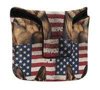 Golf Mallet Cover with Magnetic Closure Golf Putter Headcovers for Mallet Square PU Leather German Shepherd with USA Flag