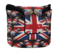 Golf Mallet Cover with Magnetic Closure Putter Headcovers for Most Brand PU Leather Waterproof Butterfly Beautiful with UK Flag Women Girl Kids Union Jack
