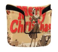Golf Mallet Putter Cover Magnetic Closure Golf Putter Headcovers for Mallets and Square PU Leather Waterproof Retro Lady Merry Christmas Vintage Art