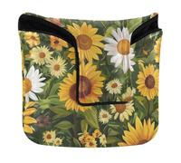 Golf Mallet Putter Cover Magnetic Closure Putter Headcover for Mallet Square Waterproof PU Leather Sunflower Seamless Pattern