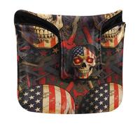 Golf Mallet Putter Cover Magnetic Closure Putter Headcovers for Mallet Square PU Leather Patriotic USA Flag Skull Glowing Eyes