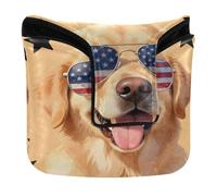 Golf Mallet Putter Cover Magnetic Closure Putter Headcovers for Mallet Square PU Leather Waterproof Golden Retriever USA Flag Cream Retriever 4th of July