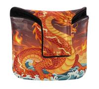 Golf Mallet Putter Cover Magnetic Golf Putters Headcovers for Mallets and Square Waterproof PU Leather Mythical Red Fire Chinese Dragon Ocean Fantasy Art