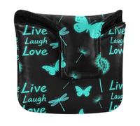 Golf Mallet Putter Cover with Magnetic Closure Golf Putters Headcovers for Mallet Square PU Leather Live Laugh Love Dandelion Blue Butterfly