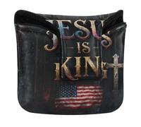 Golf Mallet Putter Cover with Magnetic Closure Gothic Jesus is King Golf Gifts for Mallet Square PU Leather Waterproof funda protectora para cabeza de palo de Golf
