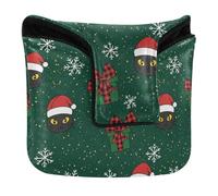 Golf Mallet Putter Cover with Magnetic Closure Putter Headcovers for Men and Women Waterproof PU Leather Christmas Cat Pattern