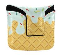 Golf Mallet Putter Head Cover Magnetic Closure Golf Putter Headcover for Mallet Square Waterproof PU Leather White Ice Cream Waffle Drip