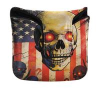 Golf Mallet Putter Head Cover Magnetic Closure Golf Putter Headcover for Men and Women PU Leather Patriotic USA Flag Skull Glowing Eyes
