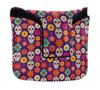 Golf Mallet Putter Head Cover with Magnetic Closure Golf Gifts for Most Brand PU Leather Dia De Los Muertos Sugar Skull Floral