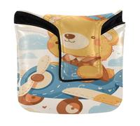 Golf Mallet Putter Head Cover with Magnetic Closure Putter Headcovers for Most Brand PU Leather Waterproof Cute Teddy Bear Piloting Sitting in The Plane Window