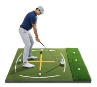 Golf Mat with Dual Turf | Golf Hitting Mat with Standing Guide-Line & Swing Path Line, 5x4ft Thickened Green Turf Practice Mats for Indoor or Outdoor Use, Ideal Gifts for Men Dad Husband & Golfers