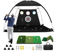 Golf Net, 10x7ft Golf Hitting Aid with Foldable Tri-Turf Mat, Designed for Outdoor & Indoor Use, Practice Nets for Backyard Driving Real Balls, Ideal Gifts for Men Dad Husband & Golfers