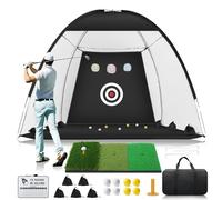 Golf Net, 10x7ft Practice Net with Foldable Tri-Turf Mat, All in 1 Golf Hitting Aid with Scoreboard & Target, Chipping Training Nets for Backyard Driving, Gifts for Men Dad Husband Boys