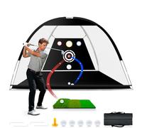 Golf Net with Auto-Ball Return System, Upgraded 10x7ft Practice Net with 5 Balls, Tri-Turf Mat and Portable Storage Bag, Durable Hitting Nets for Backyard Driving Outdoor Indoor - Gifts for Golf Lover