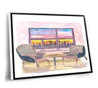 Golf Office Decor,Watercolor Printing Decoration,Small Farmhouse Decor,Cozy Panorama Window To Munich Skyline With Alps At Sunset Watercolor Prints Painting & Art Print,12x16 Inch UnFramed Wall Art