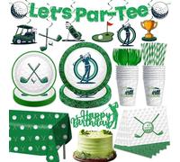 Golf Party Decorations, 159PCS Golf Birthday Decorations Include Banner Cake Toppers Plates Tablecloth, Golf Themed Party Supplies Serves 25