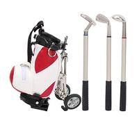 Golf Pen Set Desktop Mini Golf Bag 3 Ballpoint Pens with Red Blue Black Ink Zinc Alloy PU Leather Golf Gift for Office Desk Decoration (White and Red)