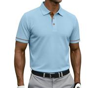 Golf Polo Shirts for Men Beer Belly T Shirts for Men Plus Size Tops Lapel Neck Polo Short Sleeve Button Top Plain Quick Dry Stretchy Gym Tshirts Golf Sports Lightweight Blouses Light Blue L