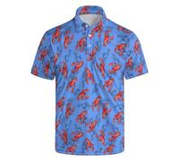Golf Polo Shirts for Men Funny Print Quick Dry Short Sleeve Performance Golf Shirts Moisture Wicking Polo Shirts, Crawfish, Large