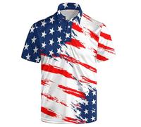 Golf Polo Shirts for Men Funny Print Quick Dry Short Sleeve Performance Golf Shirts Moisture Wicking Polo Shirts, American Flag, Large