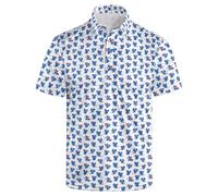 Golf Polo Shirts for Men Funny Print Quick Dry Short Sleeve Performance Golf Shirts Moisture Wicking Polo Shirts, Squirrel Usa Flag, Large