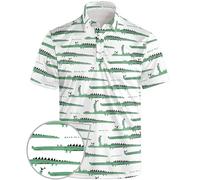 Golf Polo Shirts for Men Funny Print Short Sleeve Golf Shirts Performance Golf Polos, Alligator White, Medium
