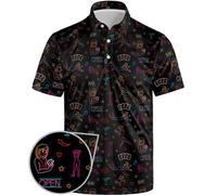 Golf Polo Shirts for Men Funny Print Short Sleeve Golf Shirts Performance Golf Polos, Funny Neon Poker, Medium