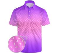 Golf Polo Shirts for Men Funny Print Short Sleeve Golf Shirts Performance Golf Polos, Funny Pose Gradient Pink, XL