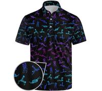 Golf Polo Shirts for Men Funny Print Short Sleeve Golf Shirts Performance Golf Polos, Funny Skeleton Gradient Purple, 3XL