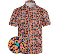Golf Polo Shirts for Men Funny Print Short Sleeve Golf Shirts Performance Golf Polos, Funny Words Neon, XXL