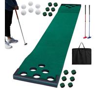 Golf Pong Game Set, Portable Putting Green Mat with 2 Adjustable Putters, 6 Balls & 12 Hole Covers, Carrying Bag, for Home Practice Backyard Party