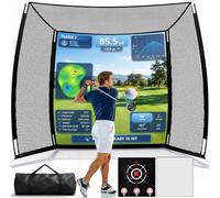 Golf Practice Hitting Net 11x8 FT, 3 in 1 Golf Range Cage with Blank Simulator Screen, Target Cloth and Barrier Net, Extra Large Indoor Outdoor Golf Training Nets with Carry Bag