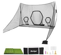 Golf Practice Hitting Net for Backyard Driving Range - 10x7ft Heavy Duty Golf Net with 3-Hole Target, Side Protection Wings, 2-in-1 Foldable Turf Mat, Sandbags, Stakes & Carry Bag-Full Practice Set