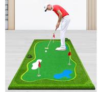 Golf Practice Mat, Thickened Base Golf Putting Mat with Stainless Steel Cups, Includes Water Area/bunker/block Grass/hole, Foldable Storage for Home Office Backyard