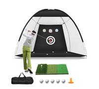 Golf Practice Net 10x7Feet (300x200cm) with Tri-Turf Mat set Golf Training Chipping Aid Nets with Reduce Noise Nylon Target (L)