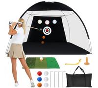 Golf Practice Net 10x7ft for Backyard Driving & Chipping, Includes Swing Correction Trainer, 6 Balls, Carry Bag & Tri-Turf Hitting Mat, Indoor & Outdoor Use