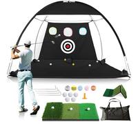 Golf Practice Net 10x7ft for Garden with 6 Balls Driving with Triple Turf Mat,Swing Correction Trainer Carry Bag Chipping Turf Mat for Backyard,Multiple Targets Golf Training Aid Net Accessories