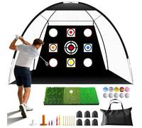Golf Practice Net, 10x7ft Golf Chip Net with Tri-Turf driving net 10 Balls & Targets, Golf Training Net Training Aid Set for Indoor outdoor Garden Backyard Driving Chipping, Improve Accuracy