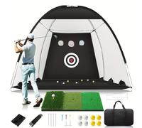 Golf Practice Net with Turf Mat Golf Hitting Aid, 8 Balls, 7 Rubber Tees, Carry Bag, Chipping net, for backyard, Garden & Indoor Use driving