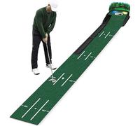 Golf Practice Putting Mat,Golf Practice Training Aid Mat - Indoor Outdoor Use Luxurious Velvet, Solid Wood Base with Auto Ball Return for Home