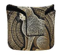 Golf Putter Cover Mallet Magnetic Closure Gold Arabic Calligraphy Cat