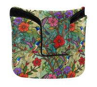 Golf Putter Cover Mallet Magnetic Closure | Putter Headcover for Mallet Square PU Leather Floral Colorful Hummingbird Flowers Pattern Stained Glass
