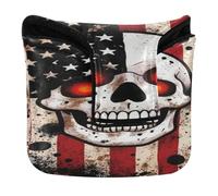 Golf Putter Cover Mallet Magnetic Closure Putter Headcover for Mallet Square PU Leather Patriotic USA Flag Skull Glowing Eyes