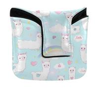 Golf Putter Cover Mallet Magnetic Golf Putter Headcover for Mallets and Square PU Leather Waterproof Holographic Alpacas Flying in The Sky Hearts and Stars