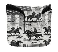 Golf Putter Cover Mallet Magnetic Putter Headcover for Mallet Square Waterproof PU Leather USA Flag Team Roping Design Rodeo Western Horse Country